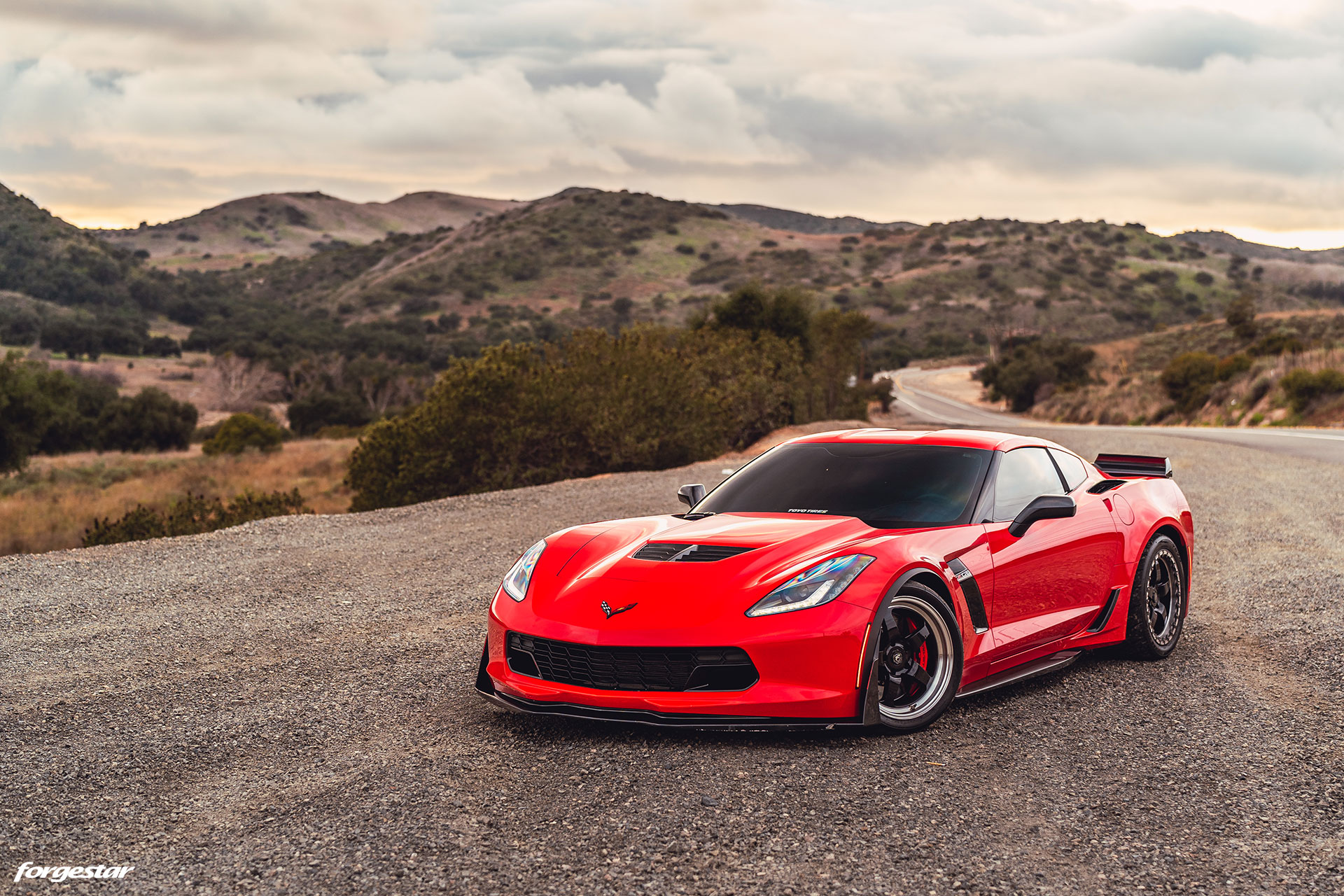 C7 Z06 Corvette with Forgestar 18x10 D5 Front Drag Wheels and 18x12 D5.