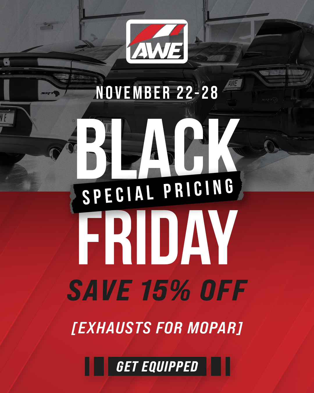 AWE Tuning Black Friday Deals on Charger, Challenger, Durango Hellcat Exhaust Systems