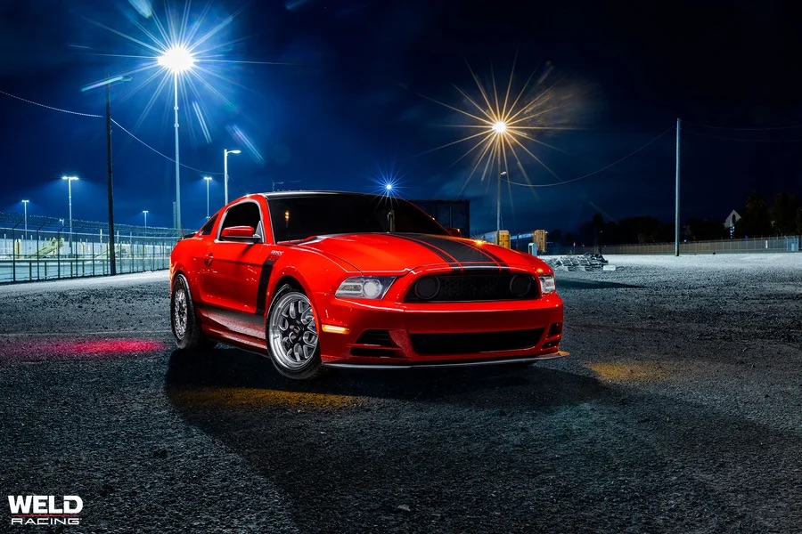 Upgrade Your Mustang with WELD Solana Wheels: 18x9 Front & 17x10 Beadlock Rear on 2013 Boss 302